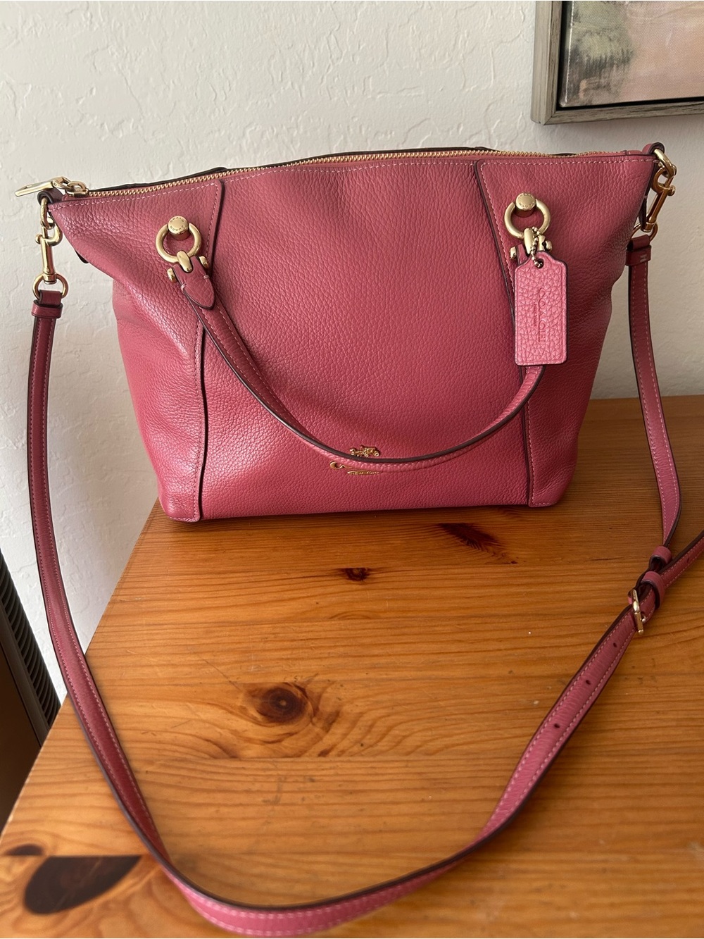 Coach Pebbled Leather Crossbody Satchel in Burgundy with Gold Hardware - Picture 3 of 4